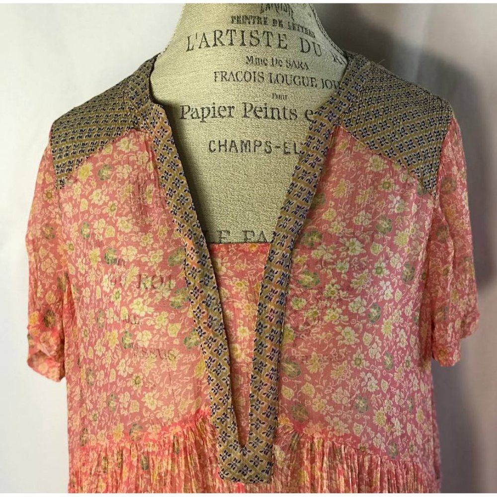 Anthropologie Pink Boho Sheer Flirty Mini Dress By Maeve Size 4 - Picture 6 of 10